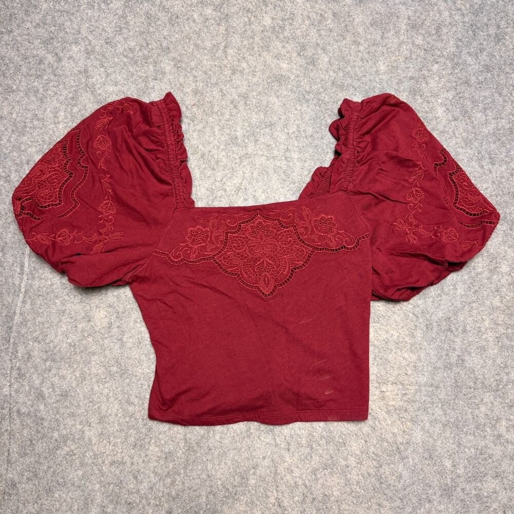 Women's Express Size M Light Burgundy Off Shoulder Puff Sleeve Blouse